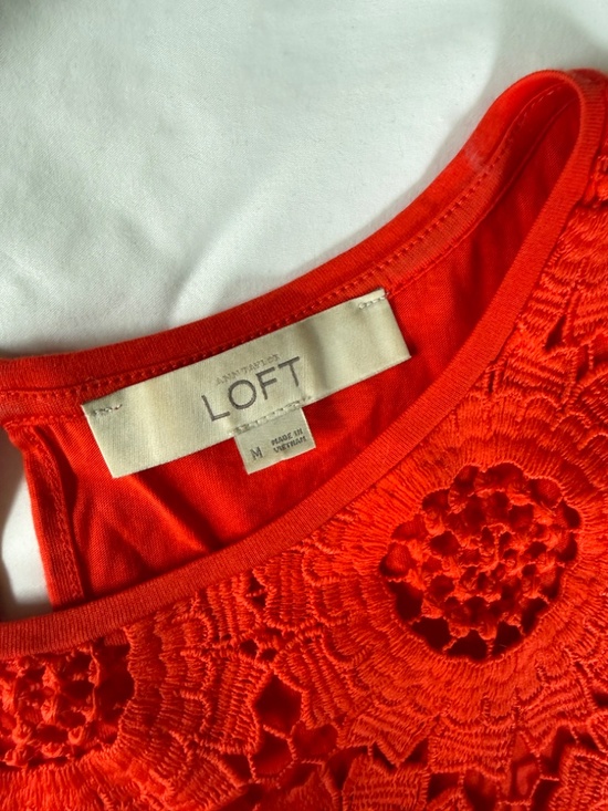 LOFT Sunflower Lace Scalloped Top, Red/Orange - Picture 3 of 3